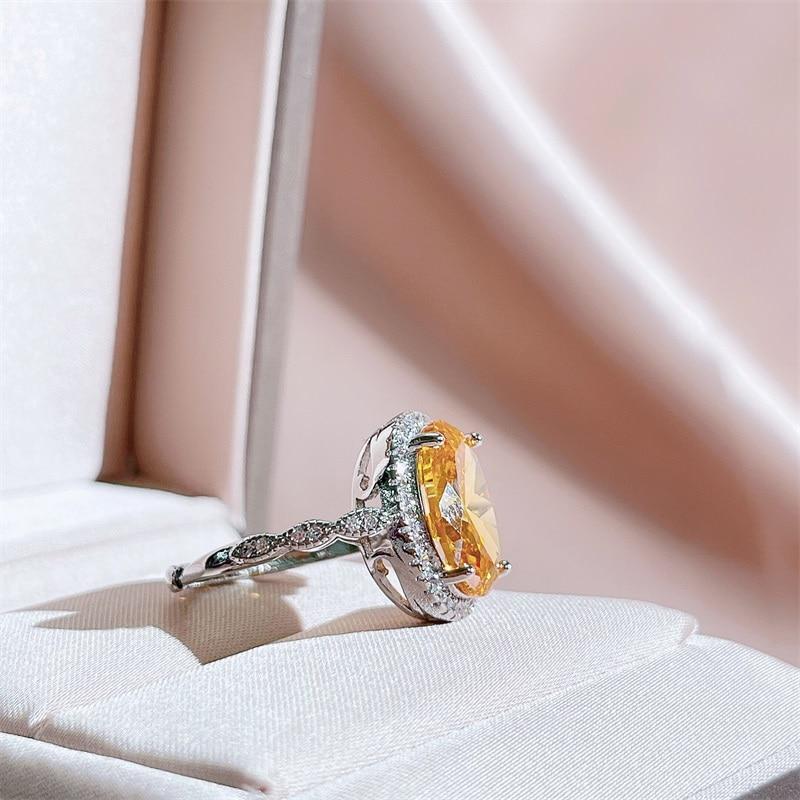 BELLA BOX Anello da donna di lusso con zircone ovale di colore giallo, regalo di fidanzamento per feste di fine gioielleria femminile