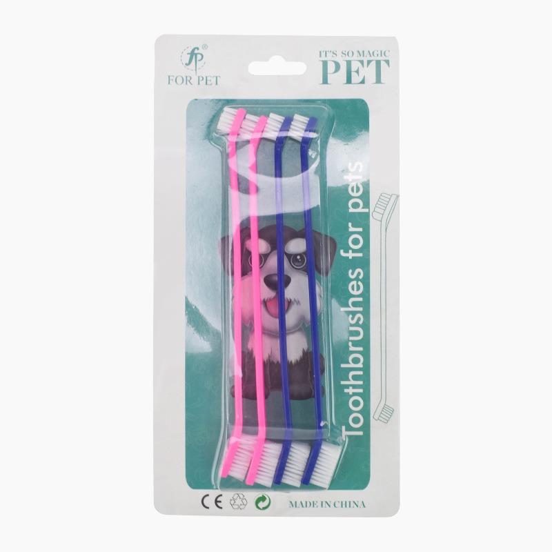 4pc/Box Pet Double-head Toothbrush Set Clean Tooth Pet Cleanser Dog Cat Toothbrush
