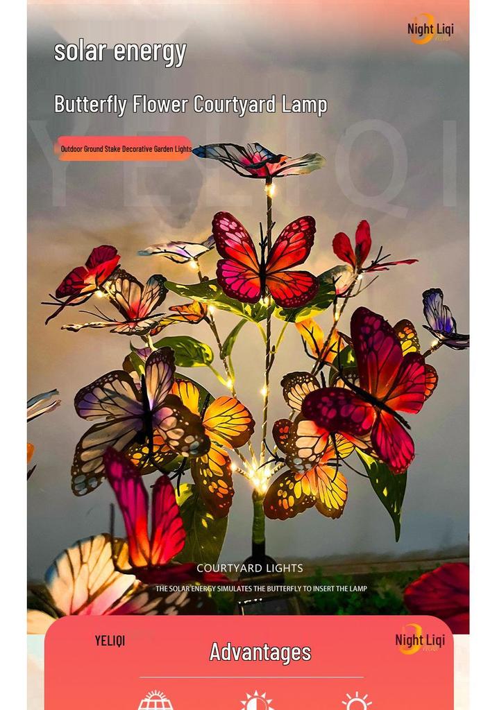 Solar LED Butterfly Flower Lantern: Outdoor Waterproof Ground Light for Courtyard and Square Decoration