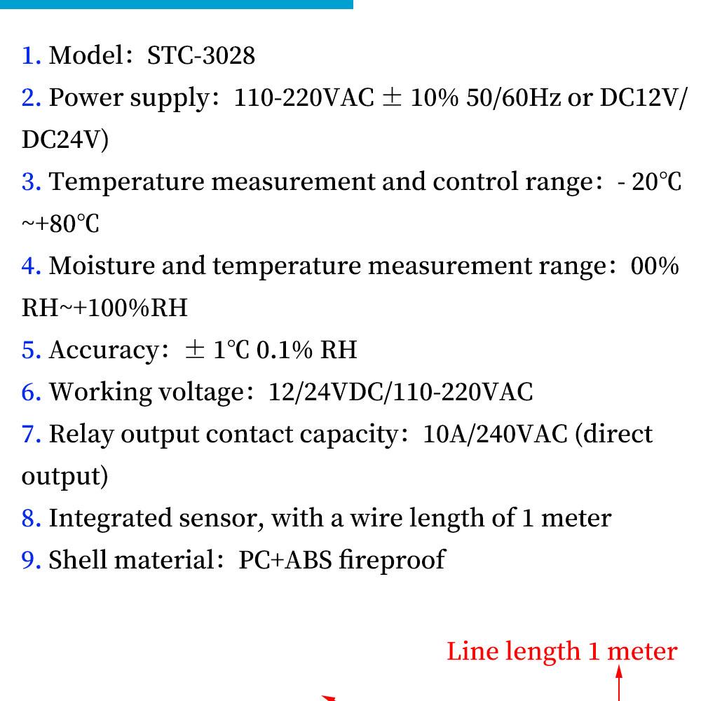 STC-3028 Dual Digital Temperature Humidity Controller 12V 24V 220V Thermoregulator Thermostat for Heating Cooling in Incubator