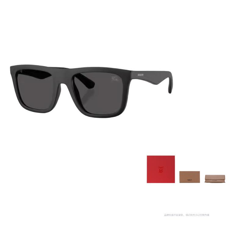 Burberry Temples Solid Plate Frame Square Sunglasses Men's Black