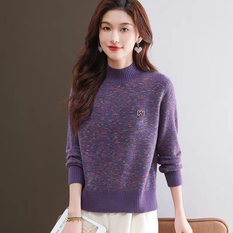 Cashmere Sweater Women Half Turtleneck Pullover Thickened Knitted Sweater and Loose Solid-colored Base Layer