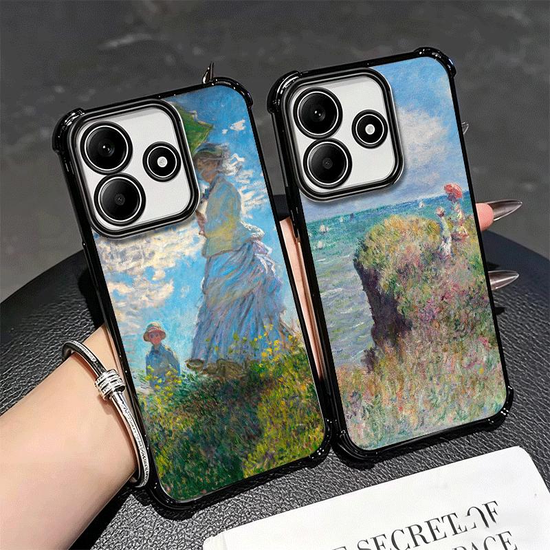 Claude Monet Oil Painting Plating Phone Case For Xiaomi Redmi Note 14 15 Pro Plus 13 12 11 11S 11T 10 9S 9 5G Anti-Fall Airabag