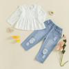 Autumn Girls' Lace Top & Denim Pants Set