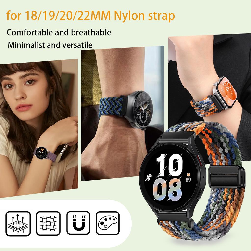 18/20/22mm Fashion Magnetic Nylon Strap for Samsung Galaxy 7/6/5/Huawei GT 6/5/4/Garmin Fenix 7/Forerunner 265 Replacement Band