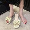 Fashion open-toe wear sexy bow sandals 2025 summer new transparent slippers women's medium heel half slippers