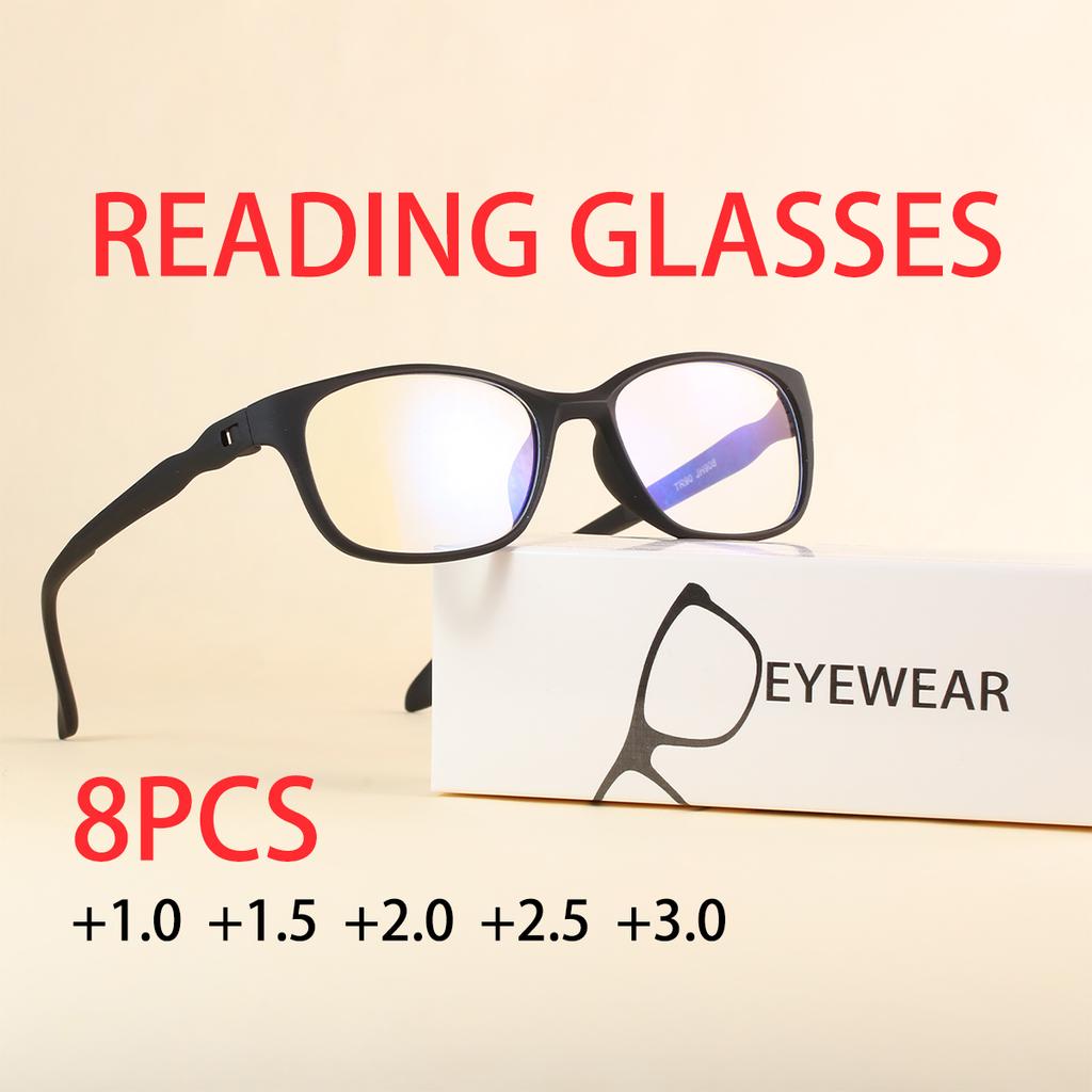 8PCS New Reading Glasses Men Anti Blue Presbyopic Eyeglasses Antifatigue Computer Eyewear +0.0 +1.0 +1.5 +2.0 +2.5 +3.0
