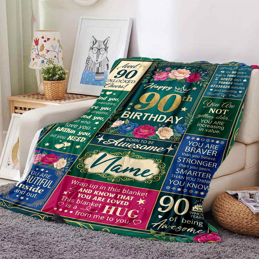 90Th Birthday Celebration Personalized Name Blankets Throws Suitable For Outdoor Use Camping Picnics Travel Sofas Pets Offices And Birthday Giftsd18