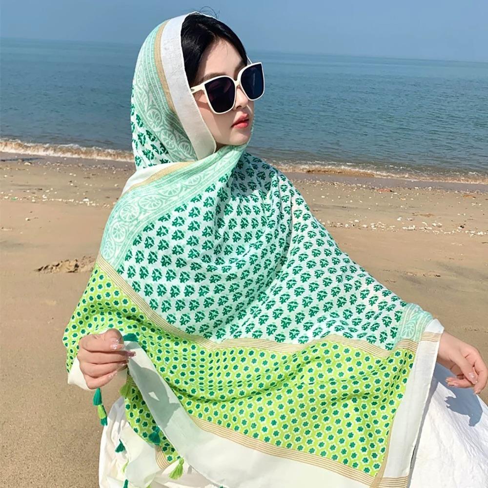 Creative Multicolor Sunscreen Shawls Long Style Seaside Holiday Dual-Use Scarves Dual-Use Design Beachwear Long Scarves Beach