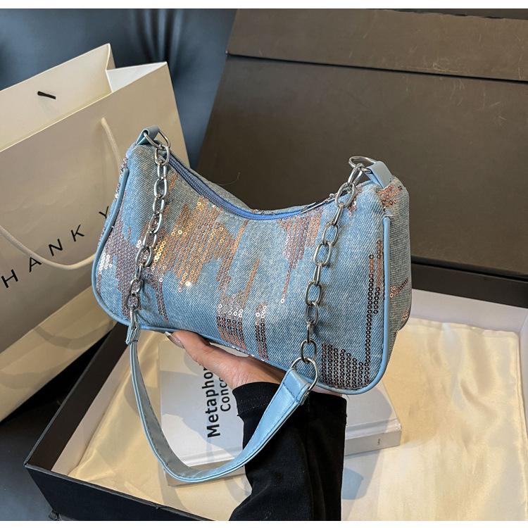 Bag Women's 2025 New Niche Design Sense Underarm Bag Women's Premium Sense Versatile Tie-dye Denim Bead Shoulder Bag