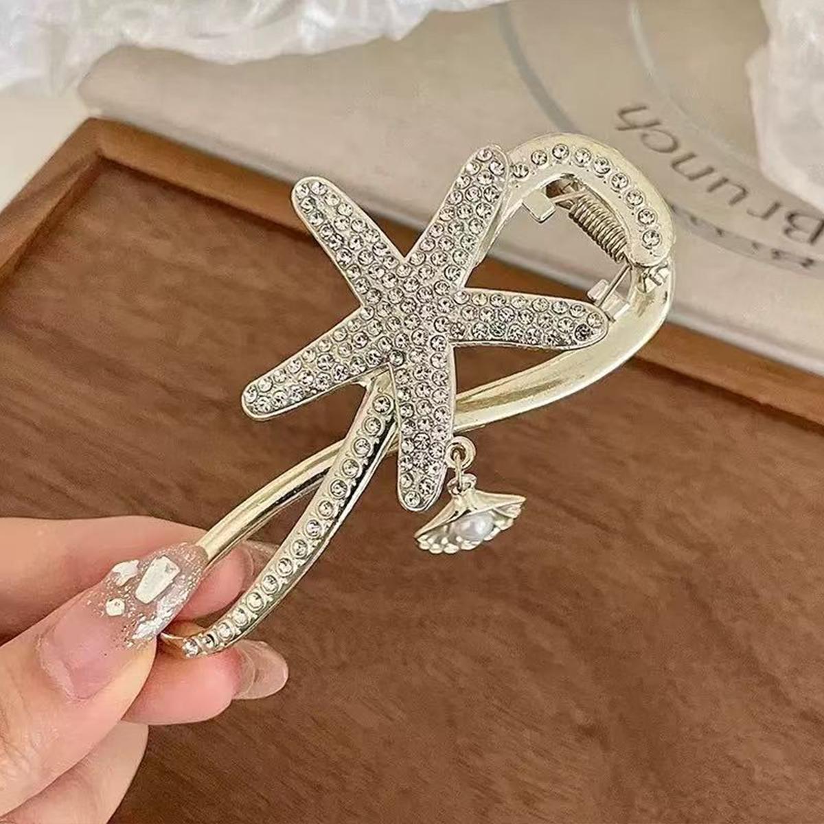 

1 шт. морская звезда стразы ракушка имитация жемчуга сплав закручивающаяся заколка, новое модное и простое украшение для волос, подходит для повседневной носки