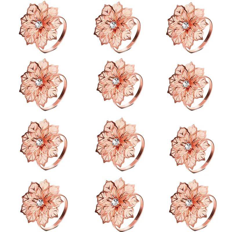 12pcs Back Pattern Wedding Napkin Rings Table Decoration Hollow Out Family Gatherings Everyday Use Napkin Buckle Holder