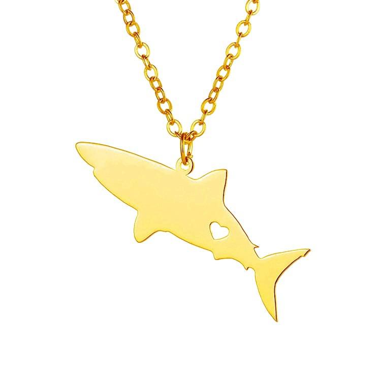 Shark & Whale Hollow Heart Necklace - Unisex Ocean Animal Sweater Chain