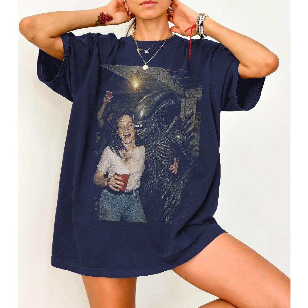 Sigurney Weaver Wore An Alien Tshirt An Alien Movie Party Ball Tshirt and A Movie Meme Scifi Pattern Tshirt