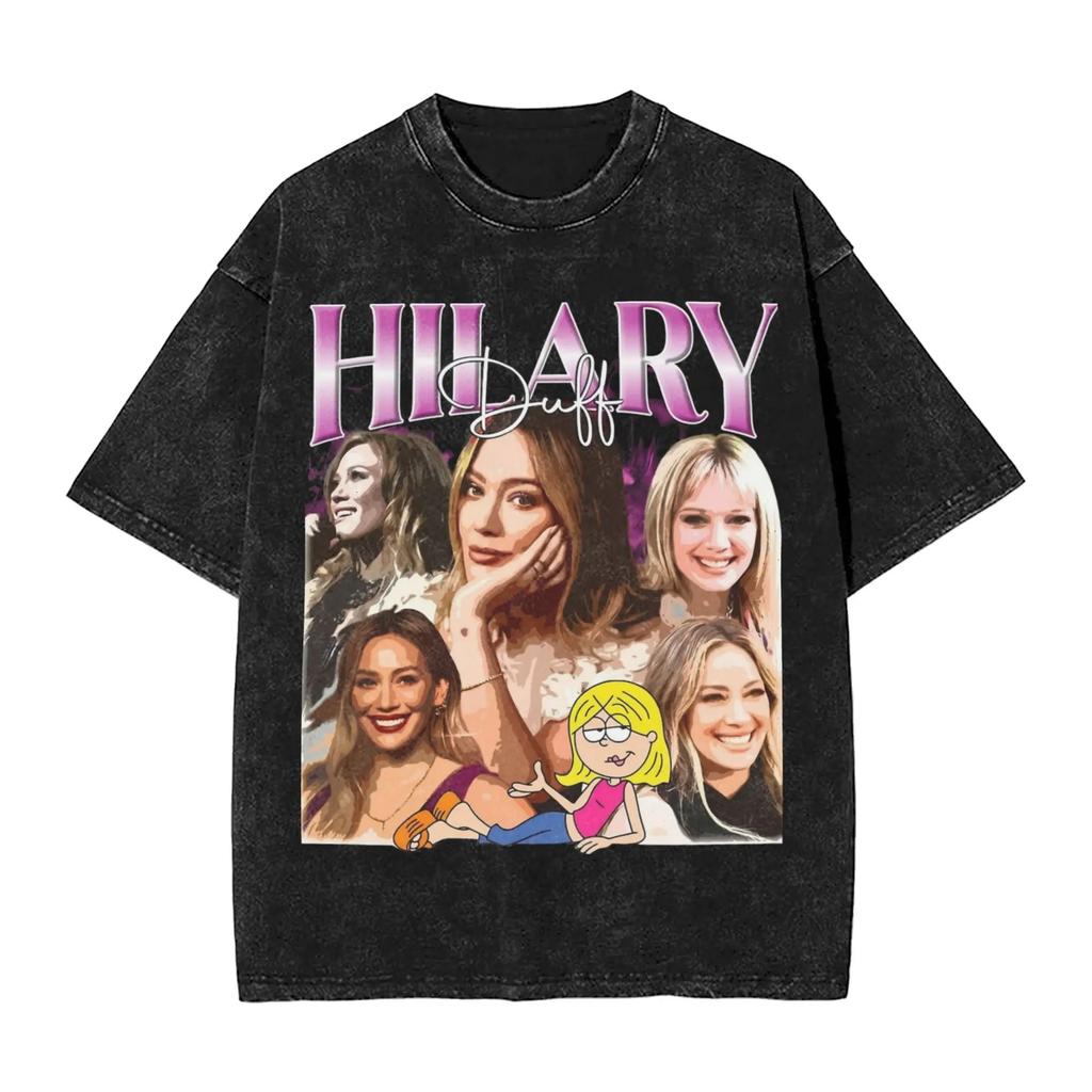 2026 Hete Hilary Duff Nieuw Album Poster Print T-shirt Mannen Vrouwen Vintage Gewassen Katoen Streetwear Mode Oversized Top Zomer Nieuwe Top Korte Mouw T-shirt