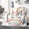 Unicorn With Floral Crown And Rainbow Backdrop Cozy Personalized Blanket Personalized Name Ultrasoft Great For Sofa Couch Office Bed Picnics Allseason