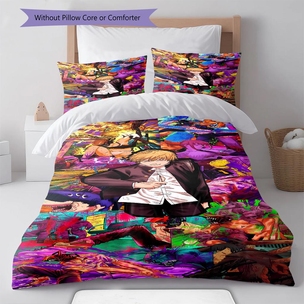 Chainsaw Man Pattern Bedding,Quilt Set Quilt Cover Pillowcase Home Birthday Gift (1 * duvet cover + 2 * pillowcase, without core)