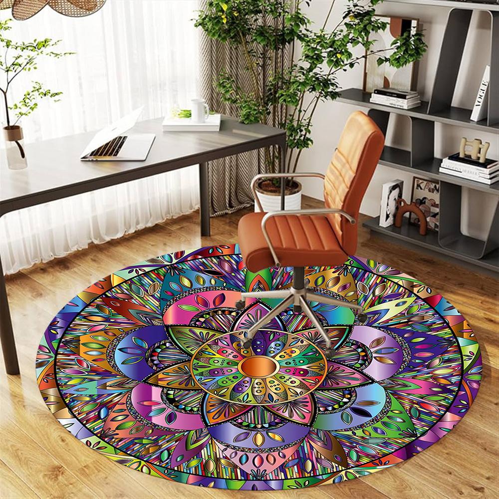 1pc Mandala Colorful Round Chair Mat Area Rug - Non-Slip, Floor Mat for Office, Bedroom, and Indoor Decor C1118077
