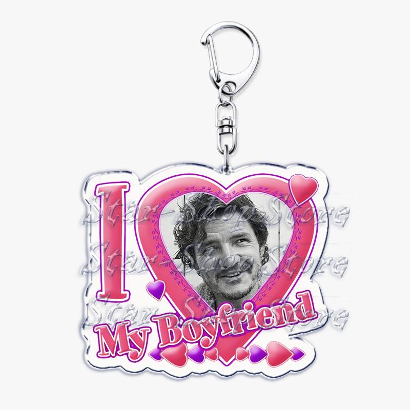 Hot Pedro Pascal I Love My Boyfriend Heart Keychain for Women Accessories Key Chain Ring Keychains Jewelry Fans Gifts