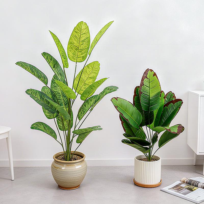 Simulation Traveler's Palm and Bird of Paradise Evergreen Large Potted Plant, 24 Heads, Indoor Floor Standing Bonsai