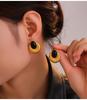 Retro Textured Splicing Earrings: Black Agate, Titanium Steel, Hypoallergenic European & American Fashion for Women