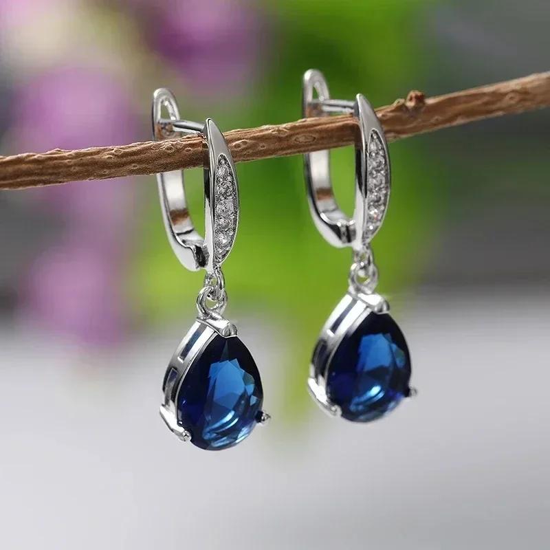 

2026 Women Drop Earrings Fashion Zircon Hot Trend Noble Blue CZ Lady Dangle Earring for Party Wedding Anniversary Love Gifts