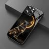 Moon Black Wolf Pattern Tempered Glass Phone Case Suitable for iPhone 17 16 15 14 13 12 11 Pro/Max/Plus Anti Shock Back Cover