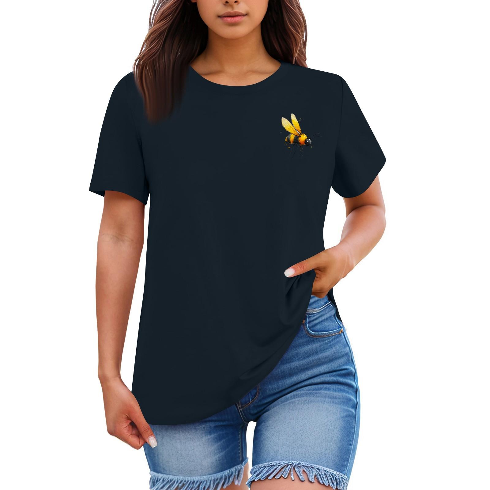 

Ladies Loose Comfortable Casual Fashionable Insect Printed Round Neck Short Sleeved Shirt XL