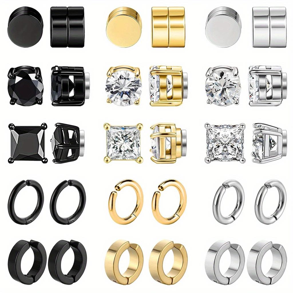 1 Pair Stainless Steel Magnetic Non-piercing CZ Stud Earrings Unisex Punk Hoop Earring Ear Clips For Men Women