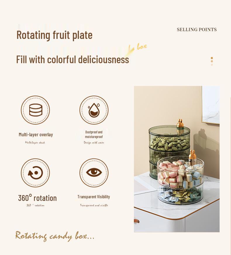 Luxury Cartoon Rabbit Multi-Layer Rotating Fruit and Snack Box with Lid