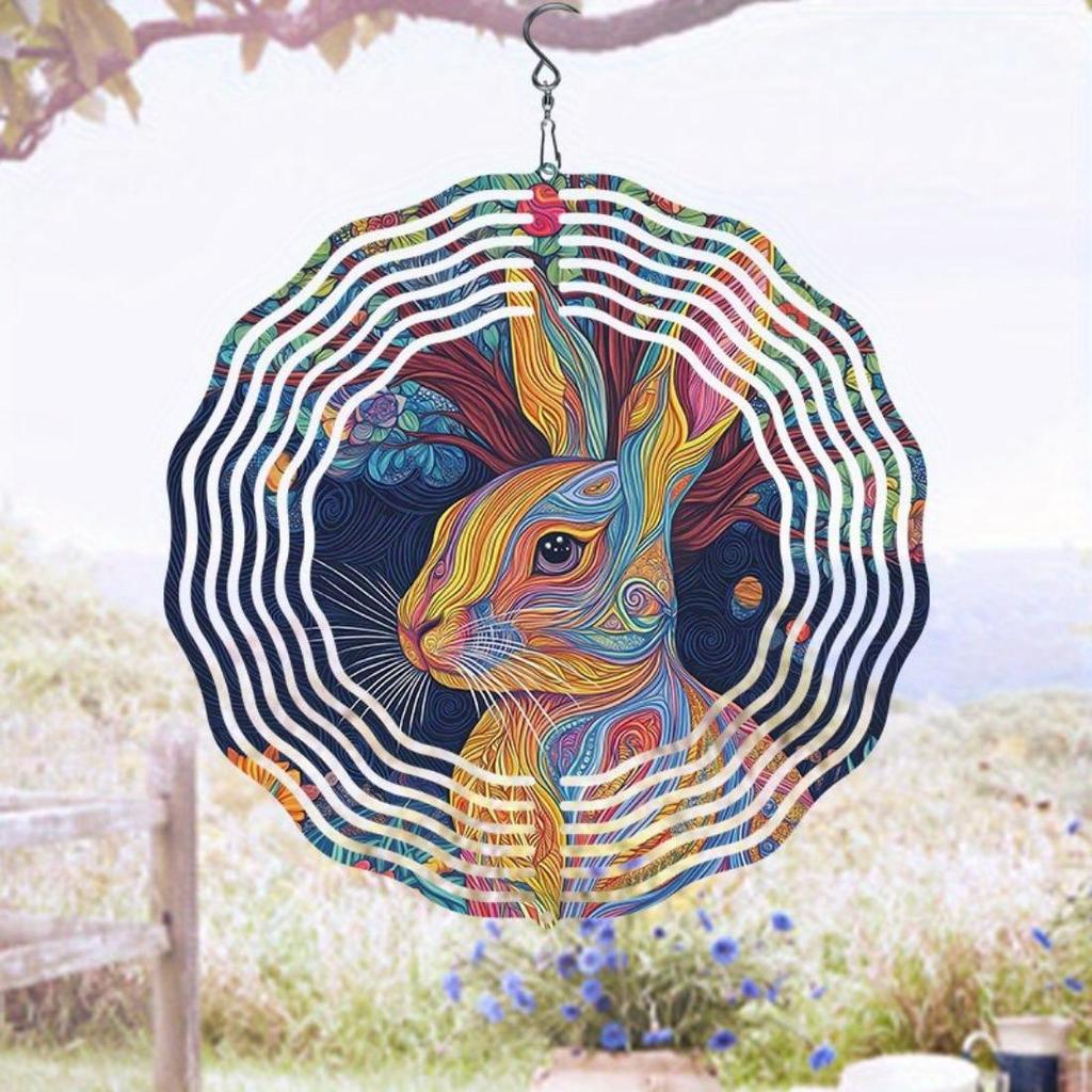 360 Rotating Metal Wind Chime with Colorful Rabbit Design Outdoor Garden Decor for Thanksgiving Christmas Halloween Home Decor Gift