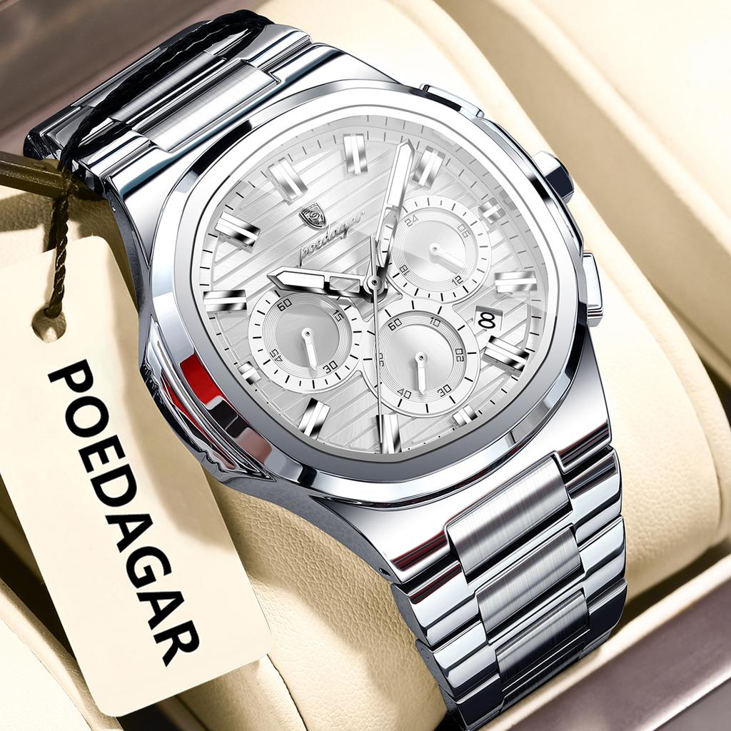 Luxury Watches For Man Multifunctional Chronograph Date Quartz Men's Clock Business Stainless Steel Gold Watchlino
