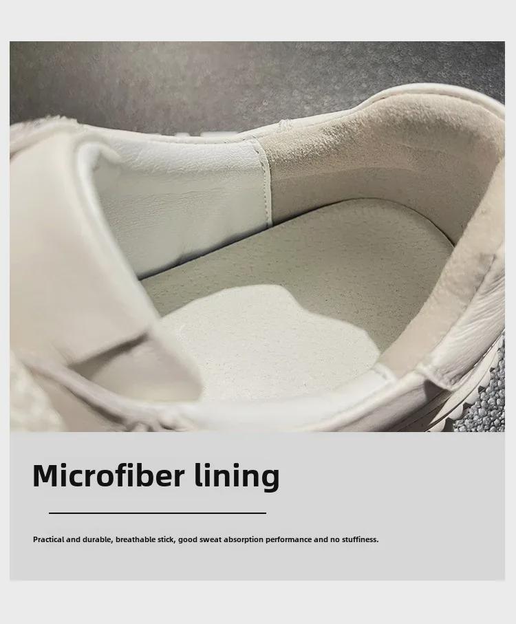 Women's 2023 Spring Genuine Leather Thick-Soled White Height-Boost Biscuit Sneakers