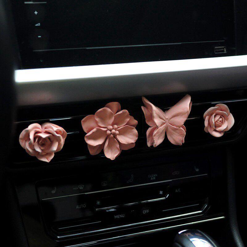 Retro Flower Car Air Outlet Aromatherapy Fancy Niche Style Camellia Car Vent Fragrant Stone Aroma Diffuser