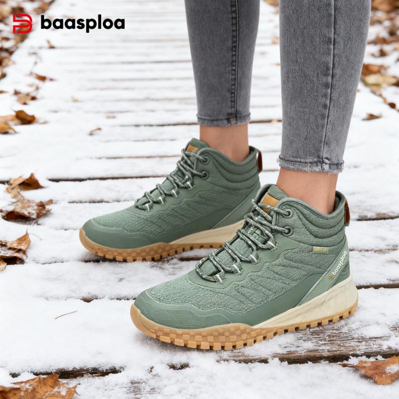 BAASPLOA Women's Winter Waterproof  Warm Plush New Women's Cotton Shoes Winter High Top Cotton Shoes Snow Boots Outdoor Hiking Boots