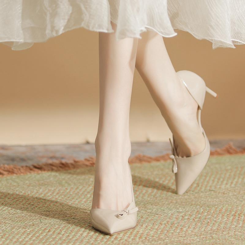 H6338-6 sheepskin pad summer high heels women's pointed head side empty spring single shoes shallow mouth thin heel niche fashion shoes