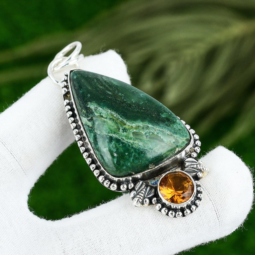 Friendship Day Sale Sterling Silver Russian Malachite Stone Citrine Wife Pendant