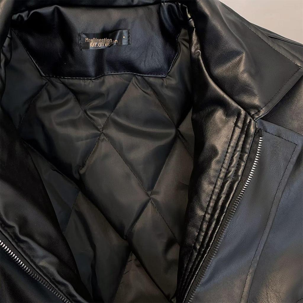 Stylová pánská polstrovaná kožená motorkářská bunda s límcem pro teplo a pohodlí