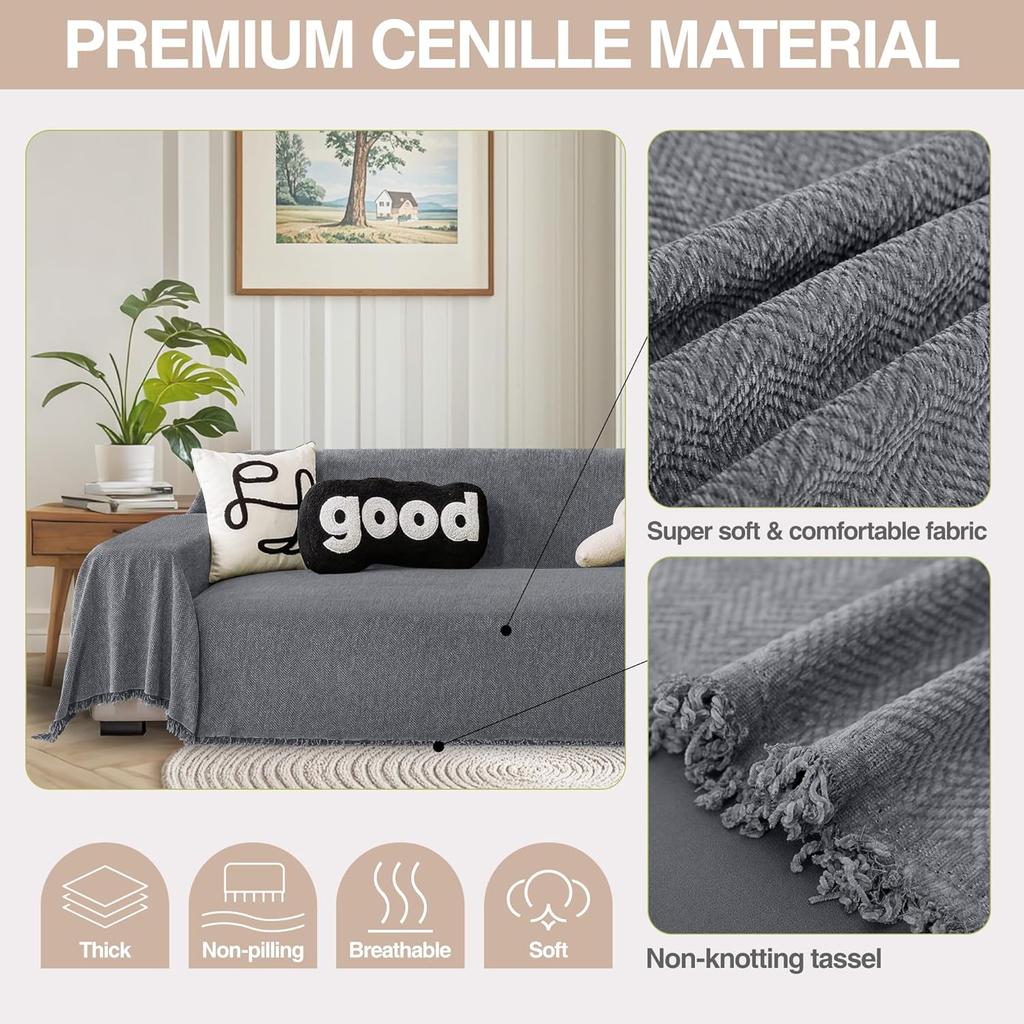 Chenille Protector Sofa Covers Green Sofa Slipcover Couch Cover Living Room Pet Soft with Tassel Washable Throw Blanket Stylish