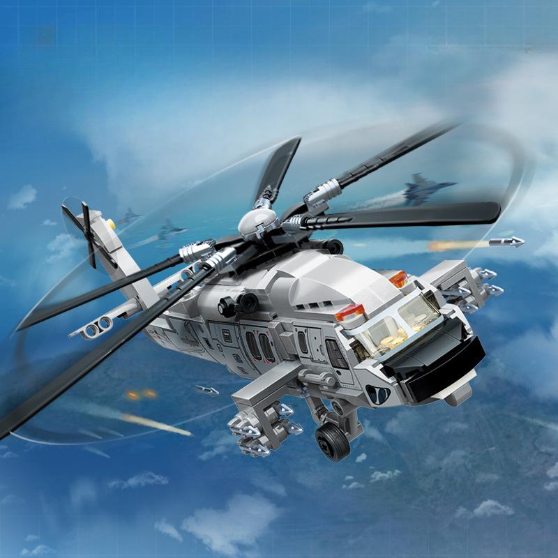 457pcs Military Series Chinese Navy Z-20 Armed Helicopter Assembly Building Blocks Children's Toys no box