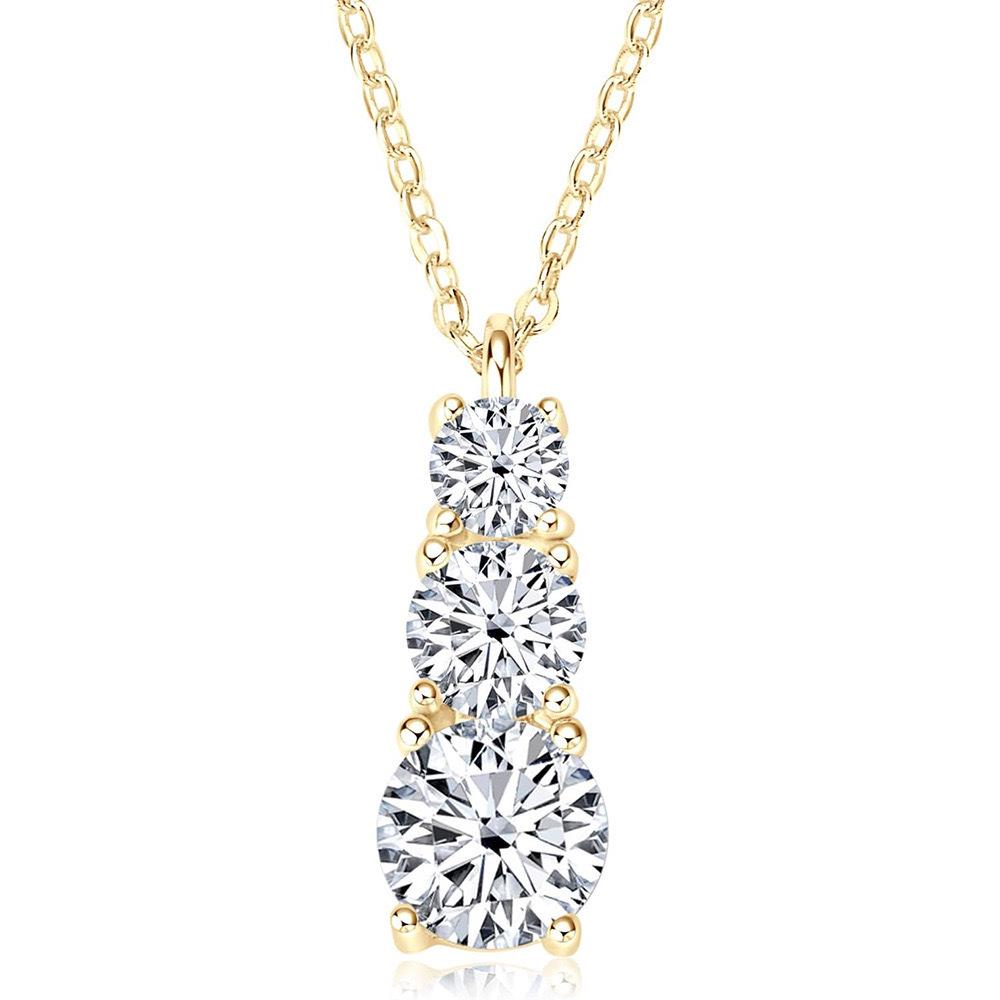 Three Worlds Geometric Pendant Necklace: Women's Fashion Zircon Stone Clavicle Chain