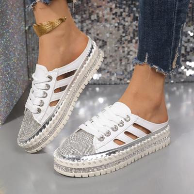 Cross-border Baotou Rhinestone Fashion Slippers Women's New Color Matching Thick Low Large Size Pure Handmade