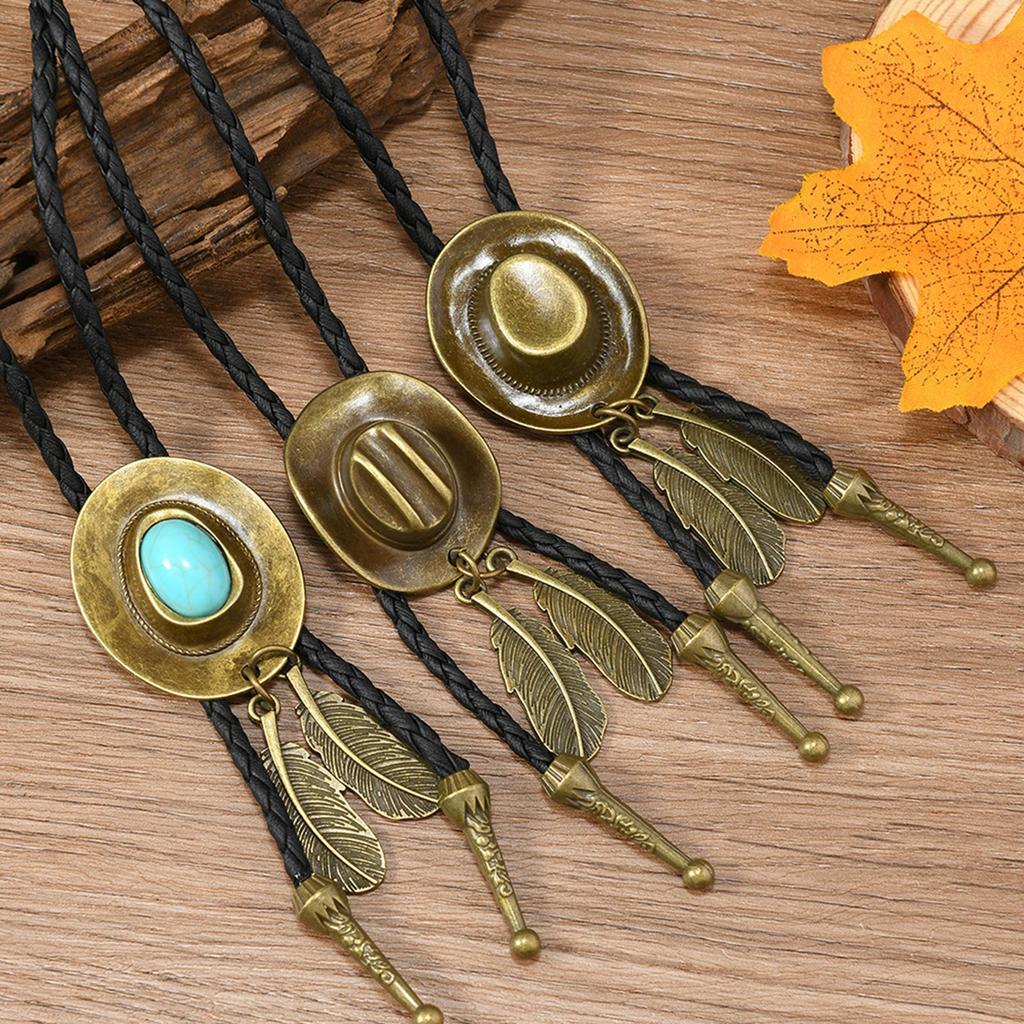 Vintage Western Kovbojská Bolo kravata Kovbojský klobouk Kravata Punk Lariat Náhrdelník Kostýmní doplněk Bolo kravata Western