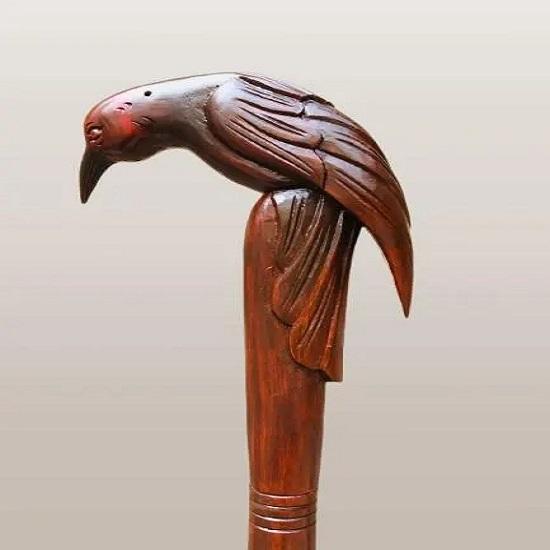 Handcrafted Wooden Raven Head Walking Stick Gothic Style Cane