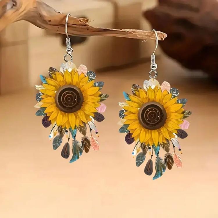 Sunflower Theme Acrylic Jewelry Lightweight Waterproof Earrings For Women Girls Handmade Statement Accessories