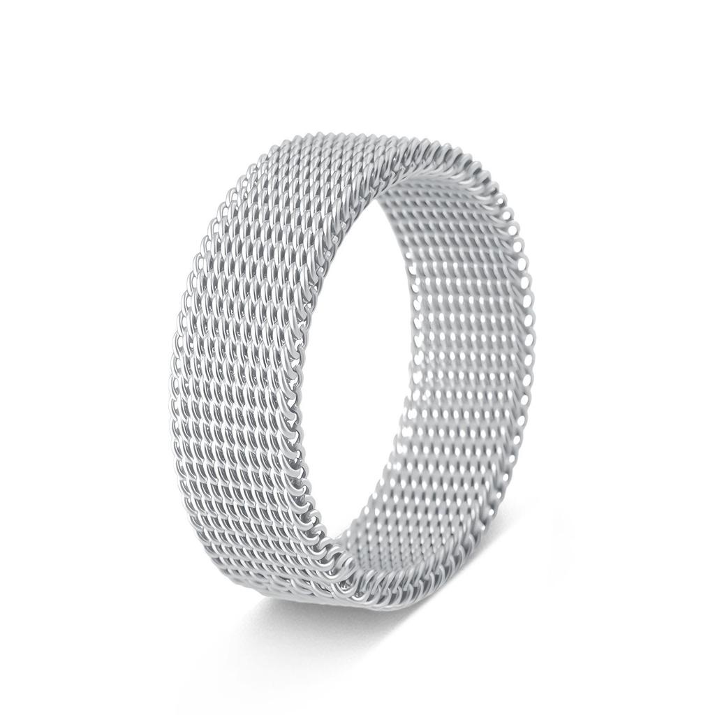 Anillo de Pareja de Malla Elástica Ancha de Acero Inoxidable