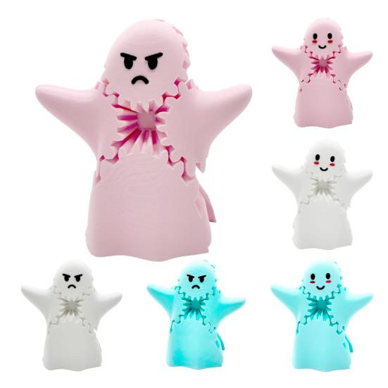 3D Printed Ghost Gear Cube Stress Anxiety Relief Halloween Cartoon Ghost Figurine Statue Fidget Toy Desktop Decoration Ornament