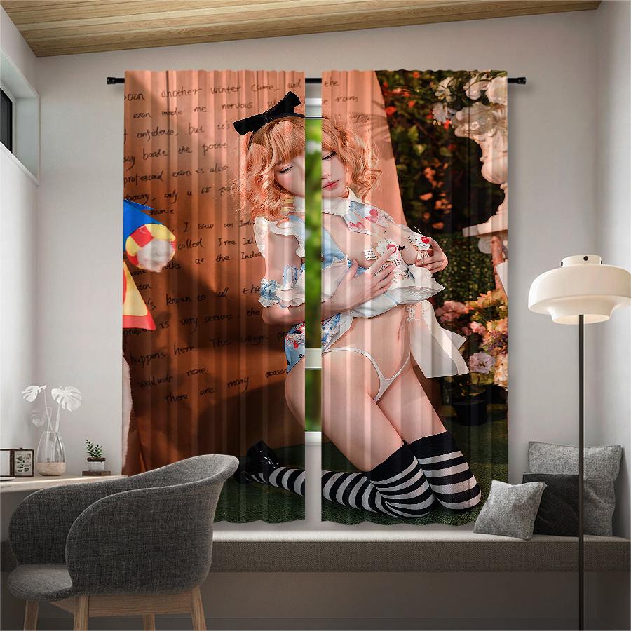 Pure and innocent girl printed curtains, pole bag curtains, bedroom and living room, home decoration, room decoration