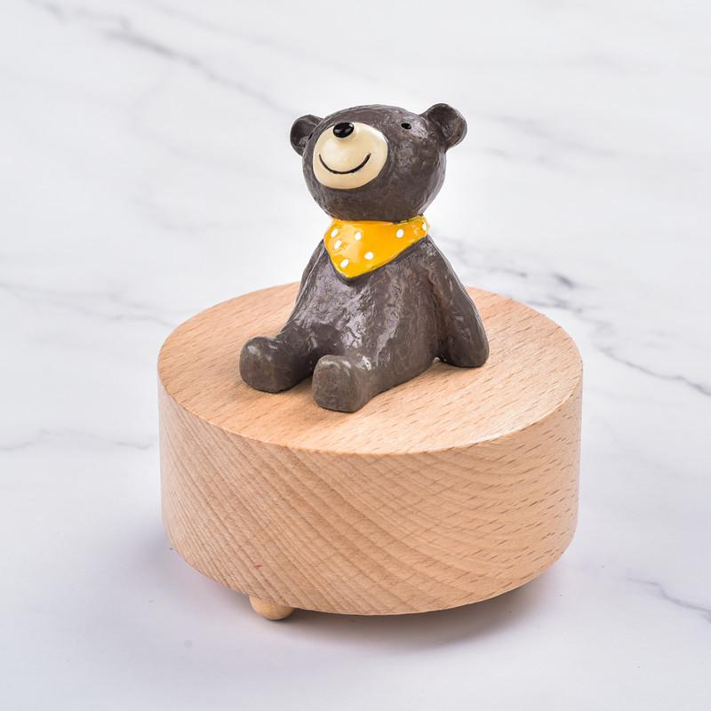 Cute Animal Wooden Music Box Rotate Base Toy with Song Music Song Box коричневый