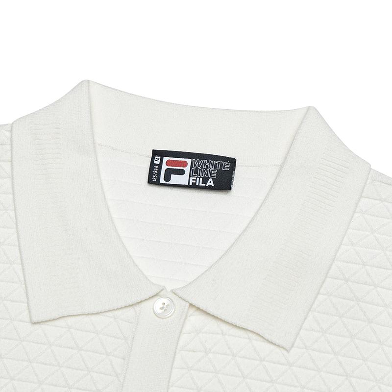 Fila White Casual Pullover Solid Short Sleeve Polo Shirt Women Tops Fog-Lotus-White F11W513403F-IV